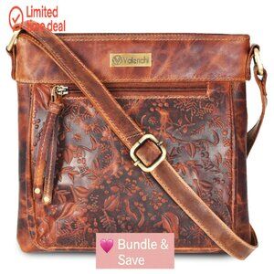 Genuine Leather Crossbody Bag with Adjustable Strap & Multiple Compartments
